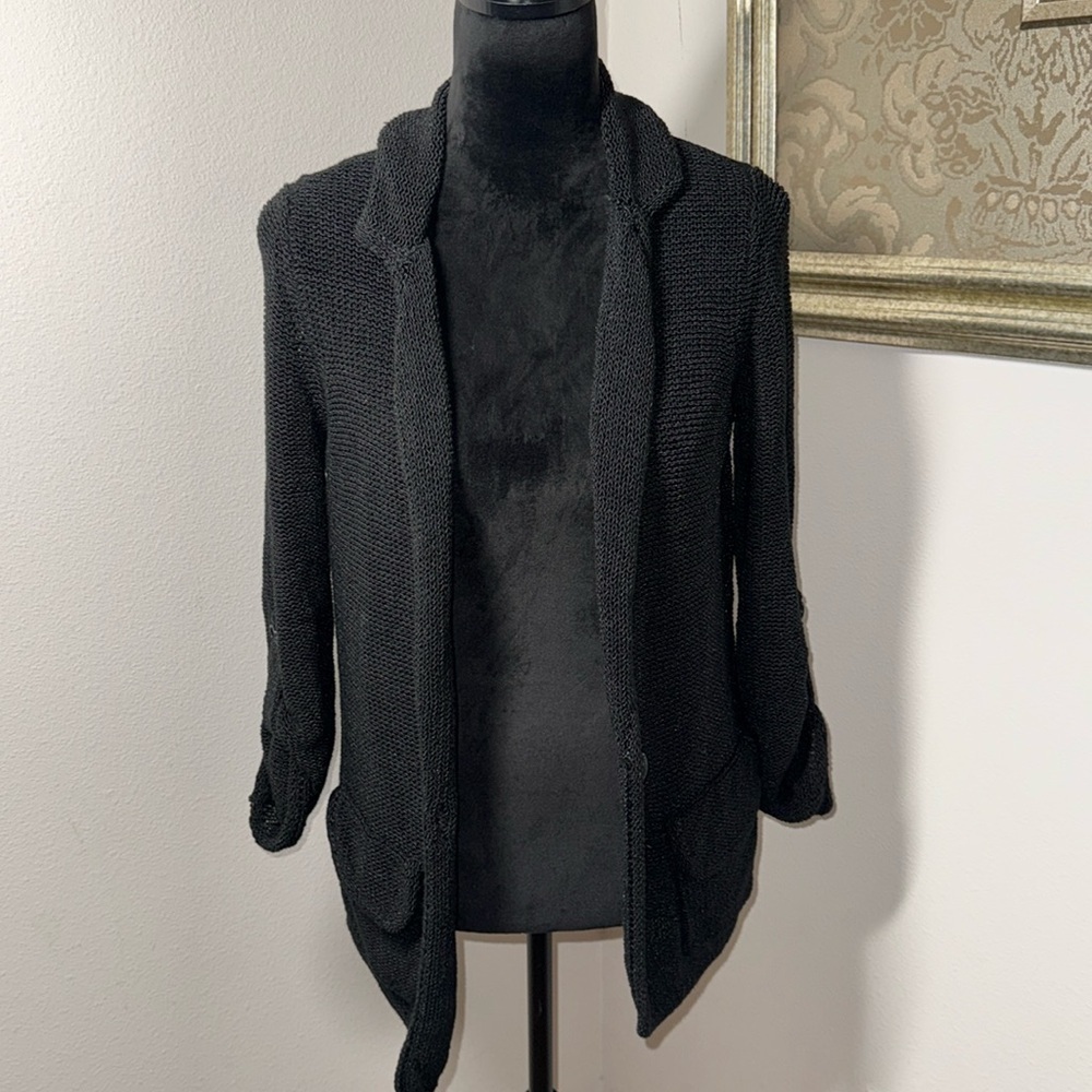 Ann Taylor black cotton blend  heavy knit blazer cardigan‎ sz S